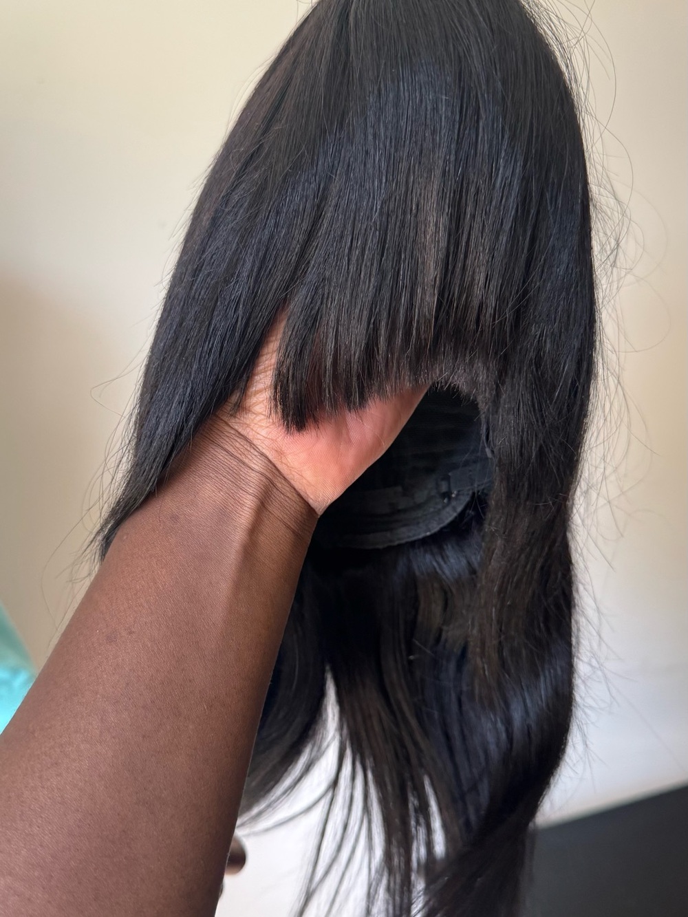 Natural Black Women’s Straight Wig with Fringe - Unbranded